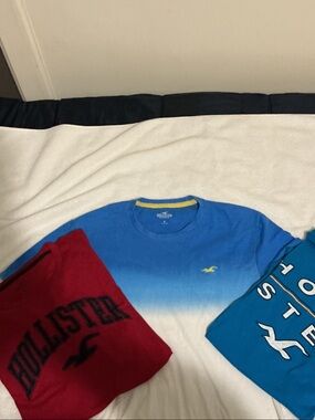 Hollister Blue Ombre Crewneck Tee with Yellow Logo